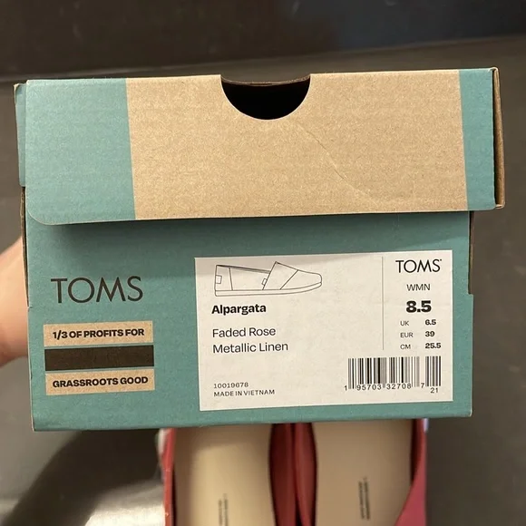 Toms Faded Rose Metallic Linen Alpargata Shoes NWT 8.5 - Picture 9 of 12